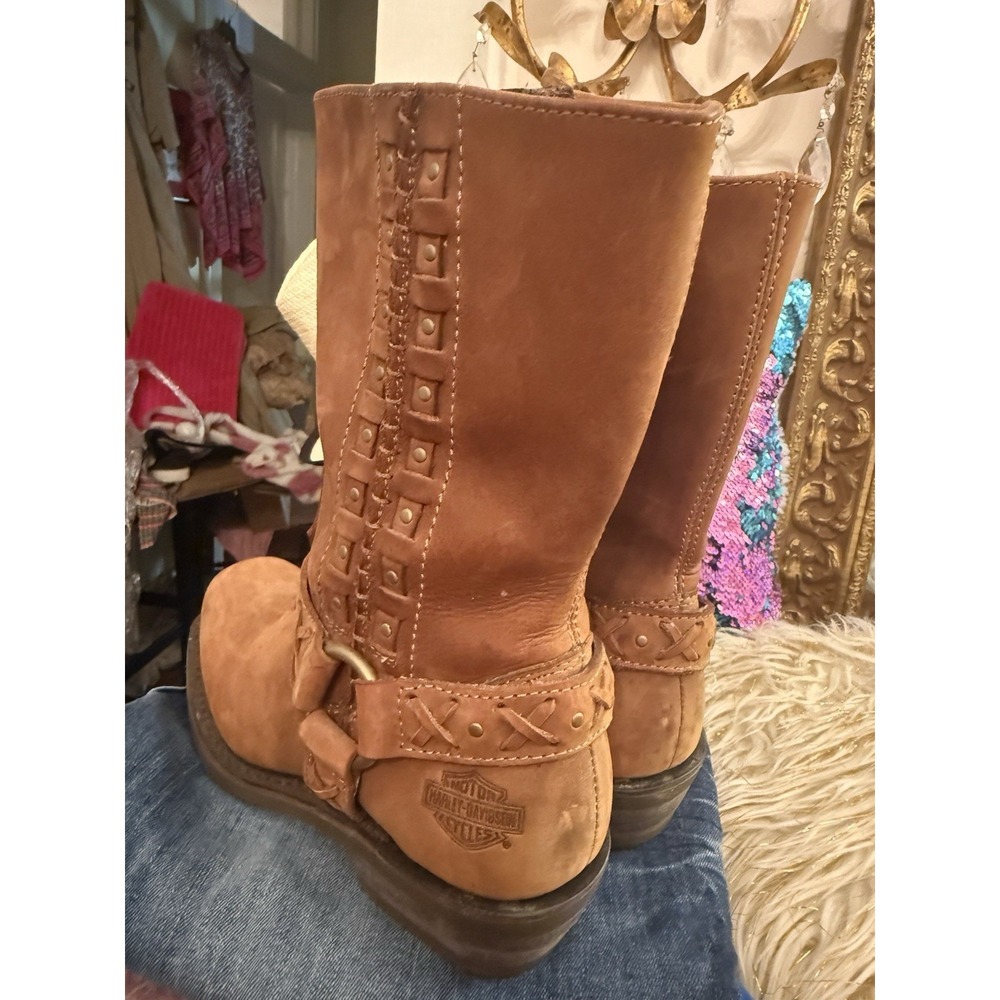 Harley-Davidson W Auburn Harness Brown Leather Stud Zippered Motorcycle Boot 8 - Picture 12 of 16